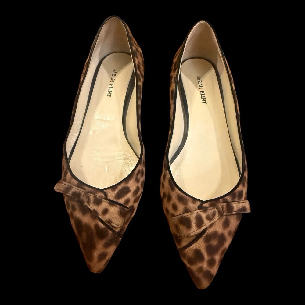 Sarah Flint Natalie Flats Leopard Haircalf Pointed Toe Bow Italy Women's 37